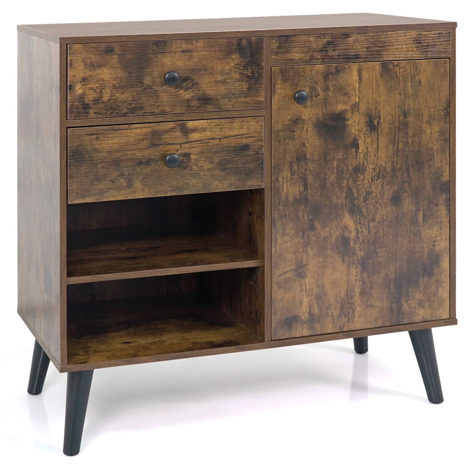 Alt View 9. Costway - Costway 31" Sideboard Credenza Buffet Cabinet with Storage & 2 Open Compartments - Rustic Brown.