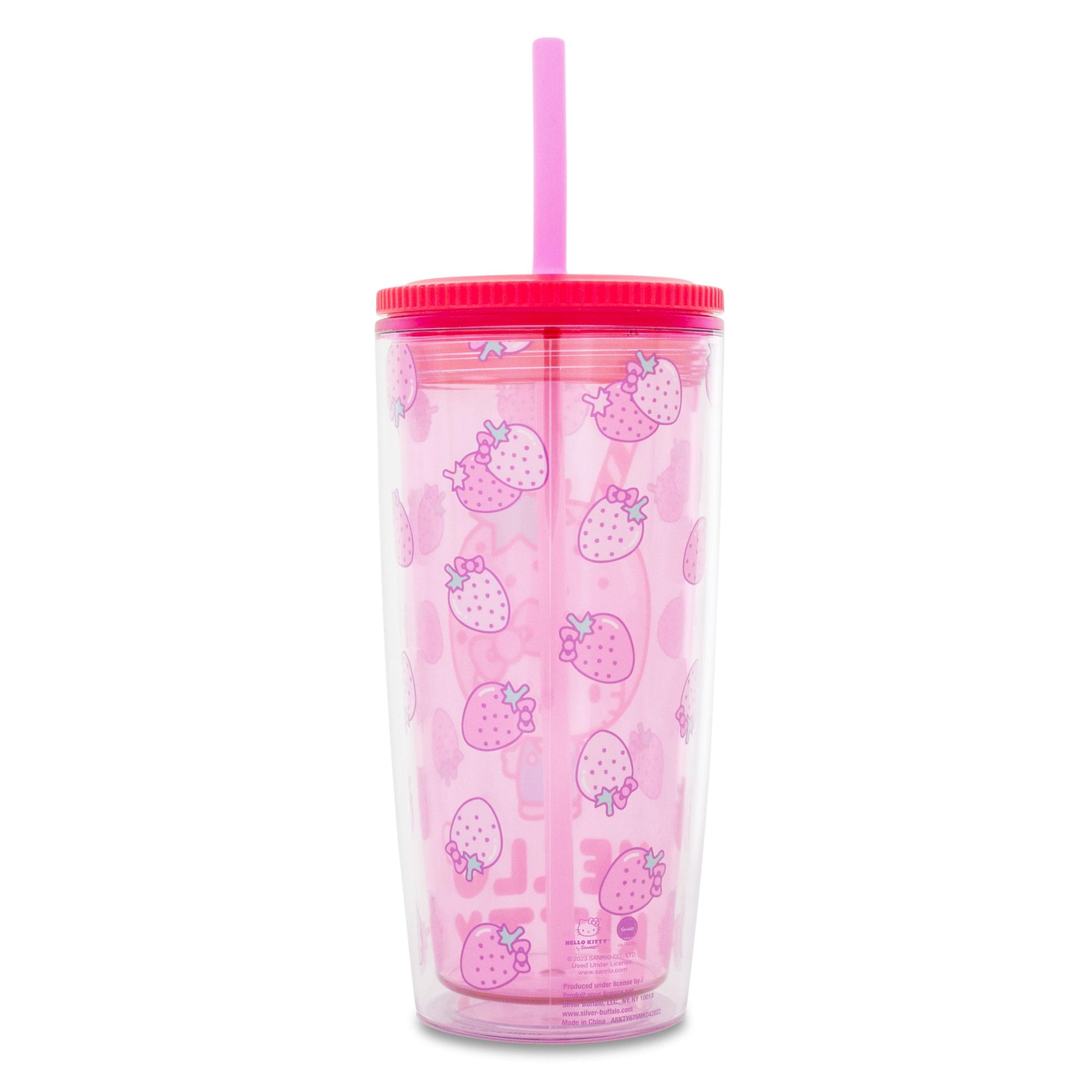 Alt View 1. Hello Kitty - Sanrio Hello Kitty Strawberries Plastic Tumbler With Lid and Straw | 20 Ounces - Pink.