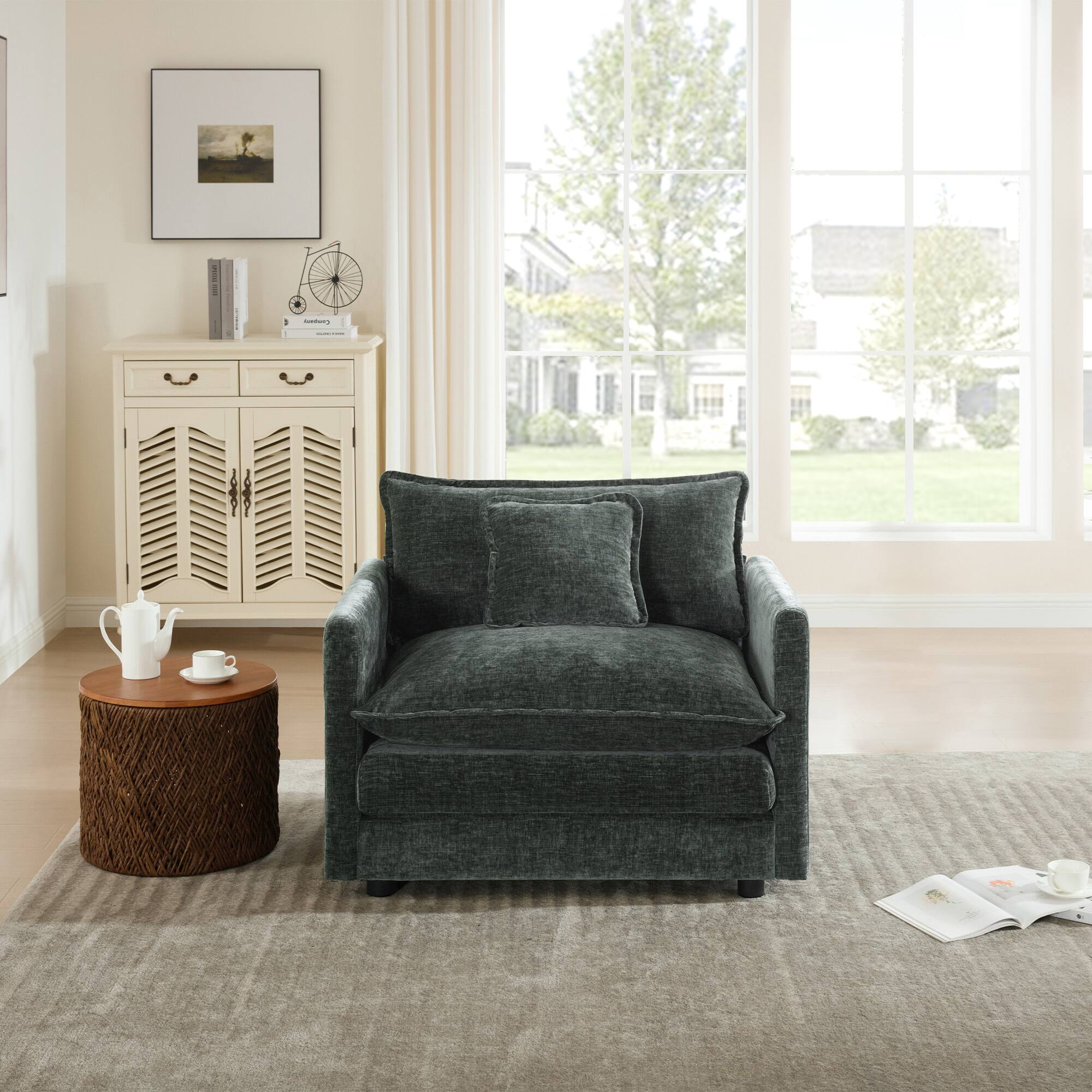 Left. LOVMOR - Single Seat Chenille Accent Chair Easy Assembly For Living Room Bedroom Office Plush Cozy Lounge Indoor Family - Gray.