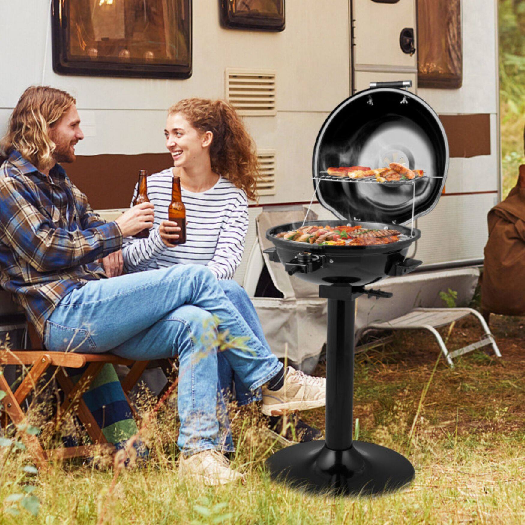 Alt View 5. Sugift - 1600W Electric BBQ Grill with Removable Non-Stick Warming Rack - Black.