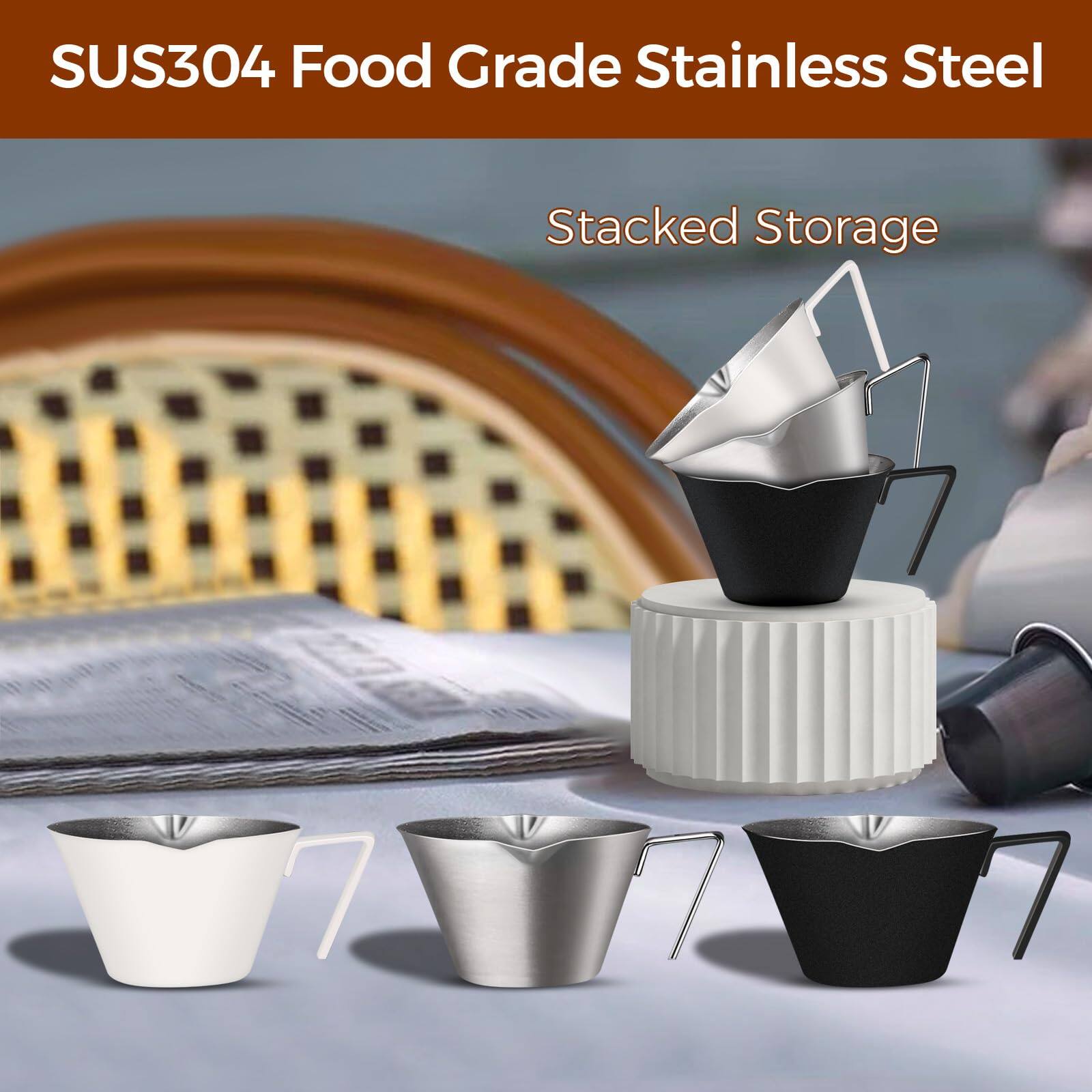 Dapper Styles 2 Stainless Steel Espresso Cups With Handle Double Spout ...