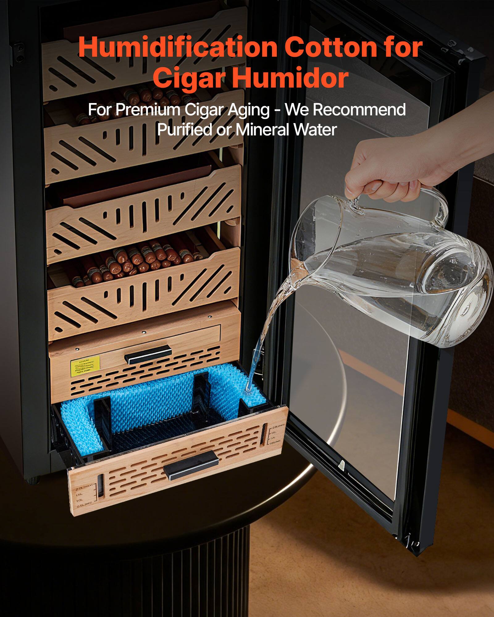 Humidification Cotton for Cigar Humidor - For Premium Cigar Aging - We Recommend Purified or Mineral Water