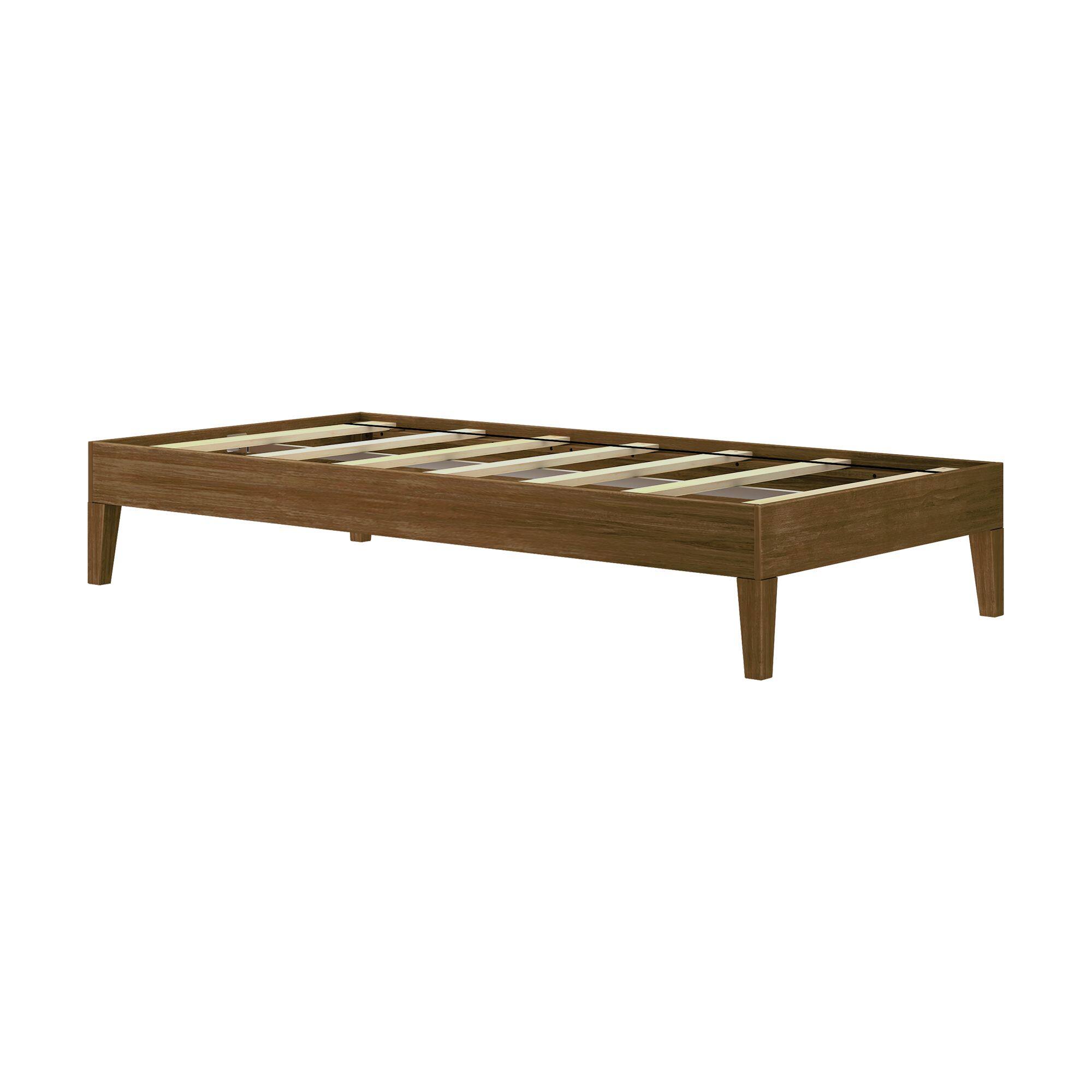 Alt View 2. Plank+Beam - Twin-Size Platform Bed, Matte Walnut - Walnut Dip.