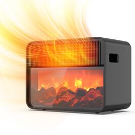 Teendow - Portable Electric Fireplace Heater with 3D Flame Effect, 1500W Ceramic Space Heater, Thermostat & Safety - Black