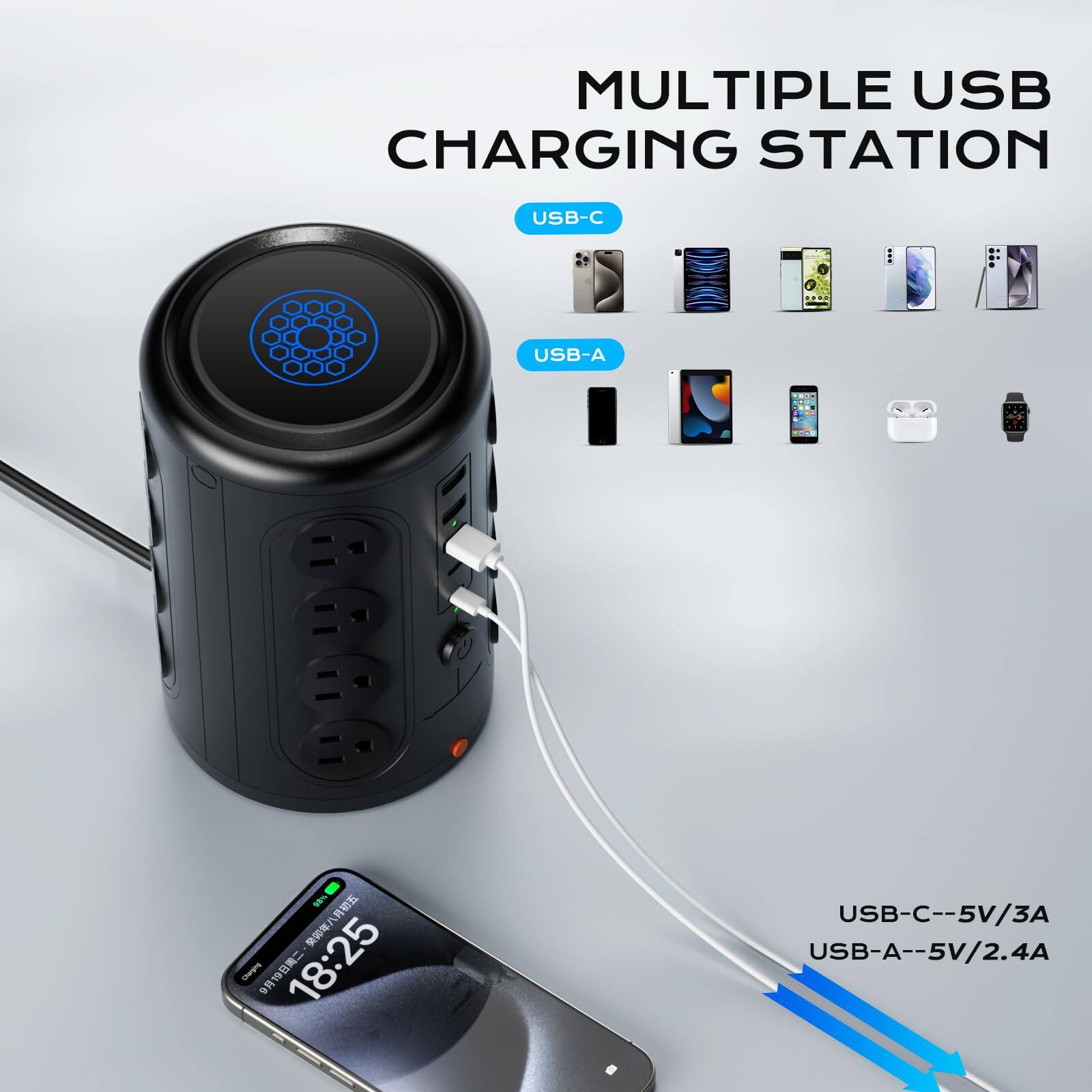 MULTIPLE USB CHARGING STATION  
USB-C USB-A  

USB-C--5V/3A  
USB-A--5V/2.4A
