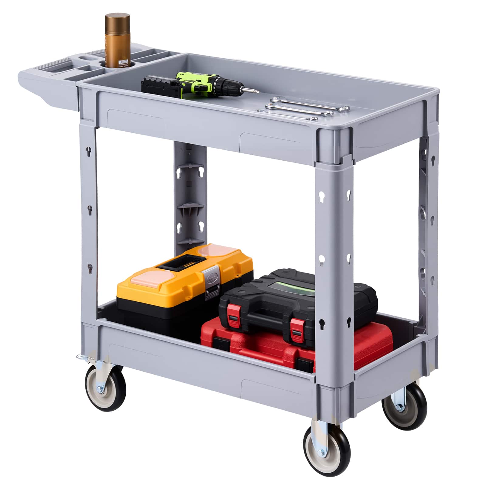 VEVOR - Utility Cart, 550 lbs Capacity, 2 Tier Service Cart with 360° Swivel & Fixed Wheels (2 with Brakes) - Gray price history on PriceWatchPro
