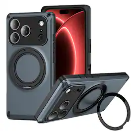 Dteck - Magnetic Phone Case for Apple iPhone 18 Pro Max, Shockproof Hybrid Protective Cover with 360 Aluminum Ring Kickstand - Darkblue