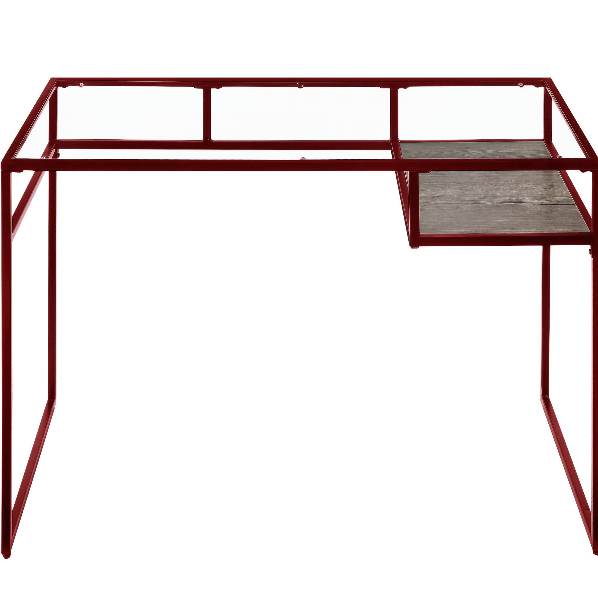 Alt View 4. GOODSILO - Contemporary Glass Top Writing Desk and Storage Shelf for Modern Home Office Workspace - Red.