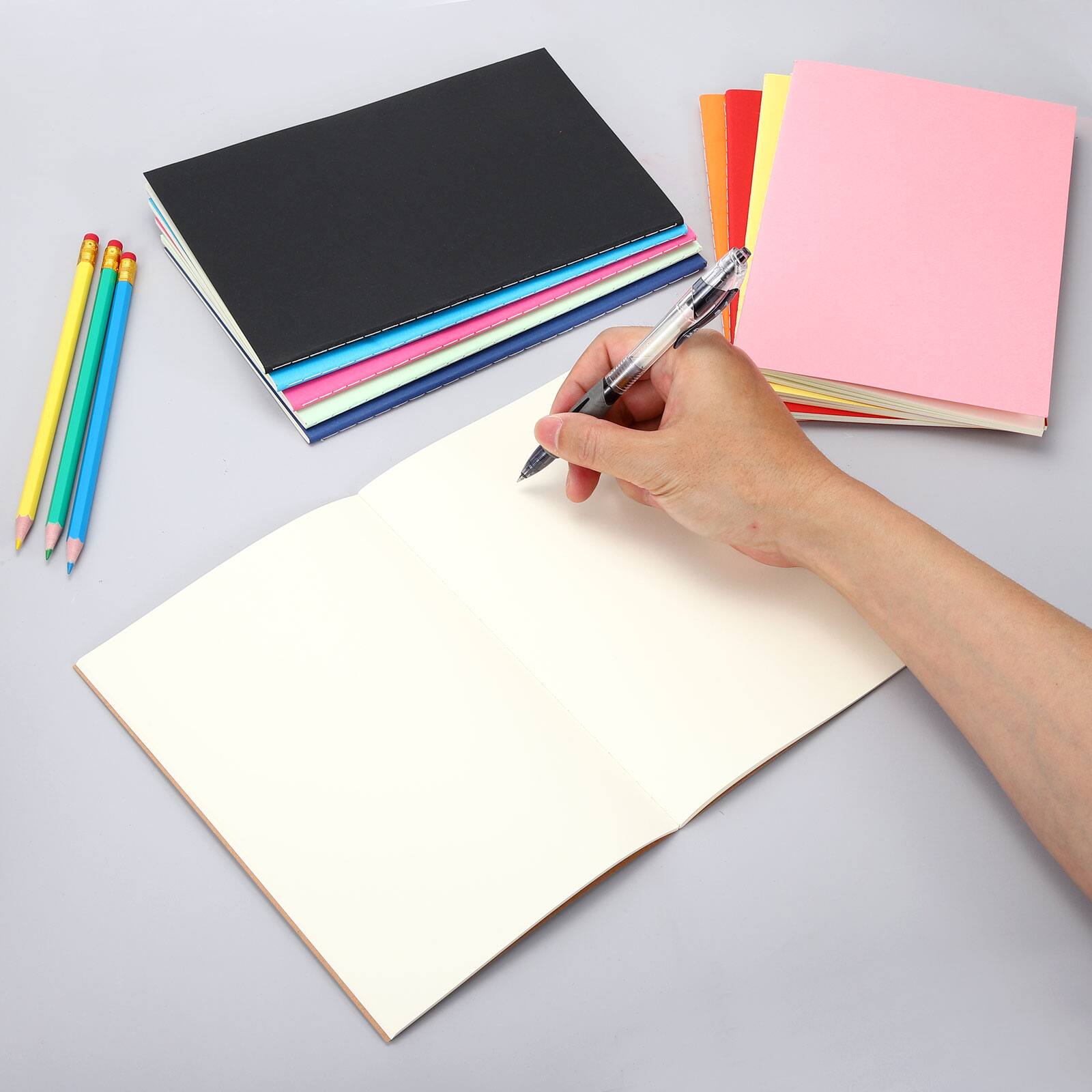 Alt View 5. Unique Bargains - 3pcs A5 Notebook, Pocket Unlined Memo Notepads Blank Sketchbook 8.3x5.5 Inch 30 Sheets for Office Travel - Pink.
