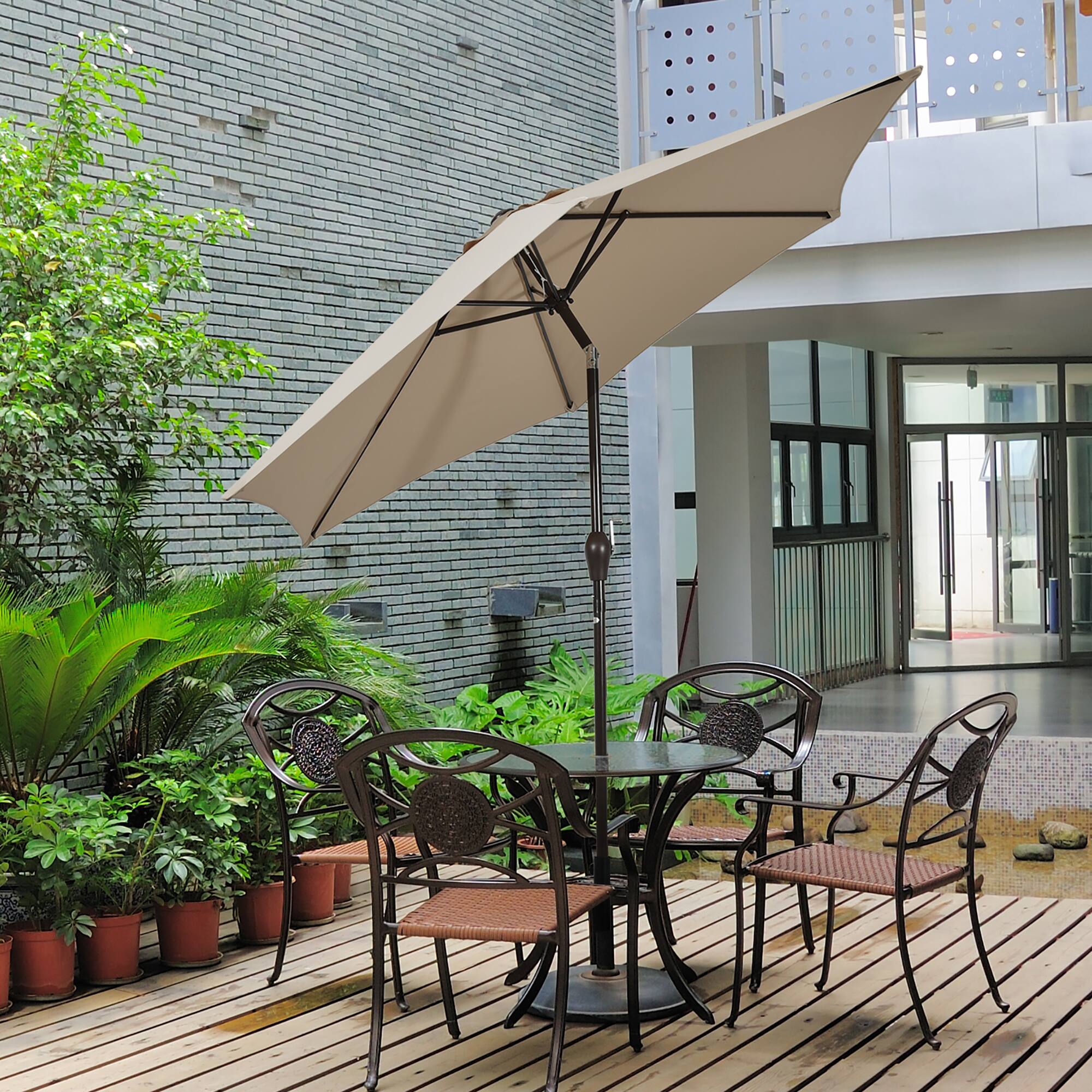 Alt View 5. Costway - 9Ft Outdoor Market Patio Table Umbrella Push Button Tilt Crank Lift Tan - Tan.