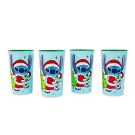 Silver Buffalo - Disney Lilo & Stitch Santa Stitch 4-Piece Plastic Cup Set | Each Holds 22 Ounces - Blue