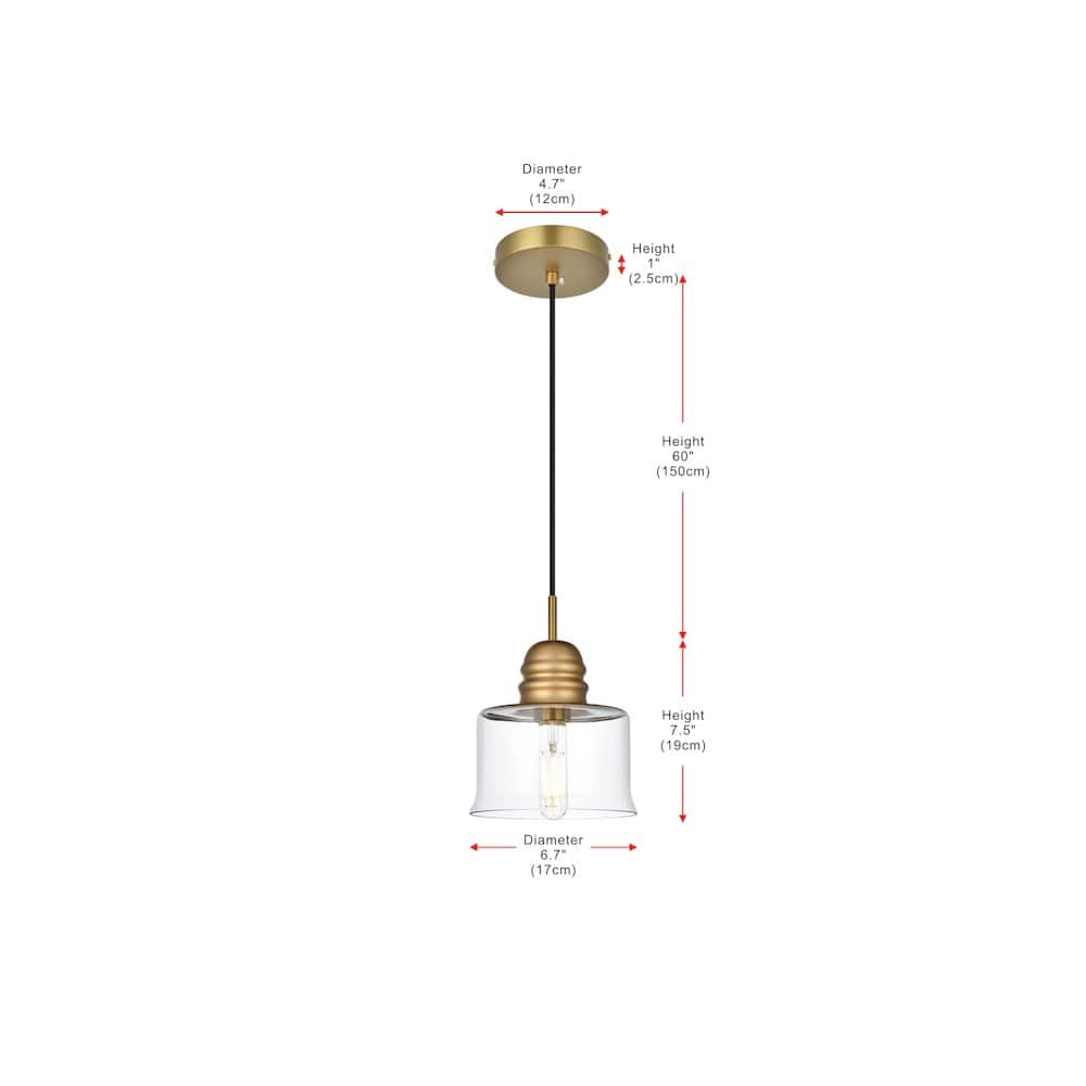 Living District - Kenna 6.5 Inch Pendant Clear Shade in Satin Gold - Satin Gold And Clear