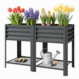 RYHNUYNE - Elevated Outdoor Planter Box with Stand, 39.6 Gallon Galvanized Steel Raised Garden Bed, 396 lbs - Dark Gray