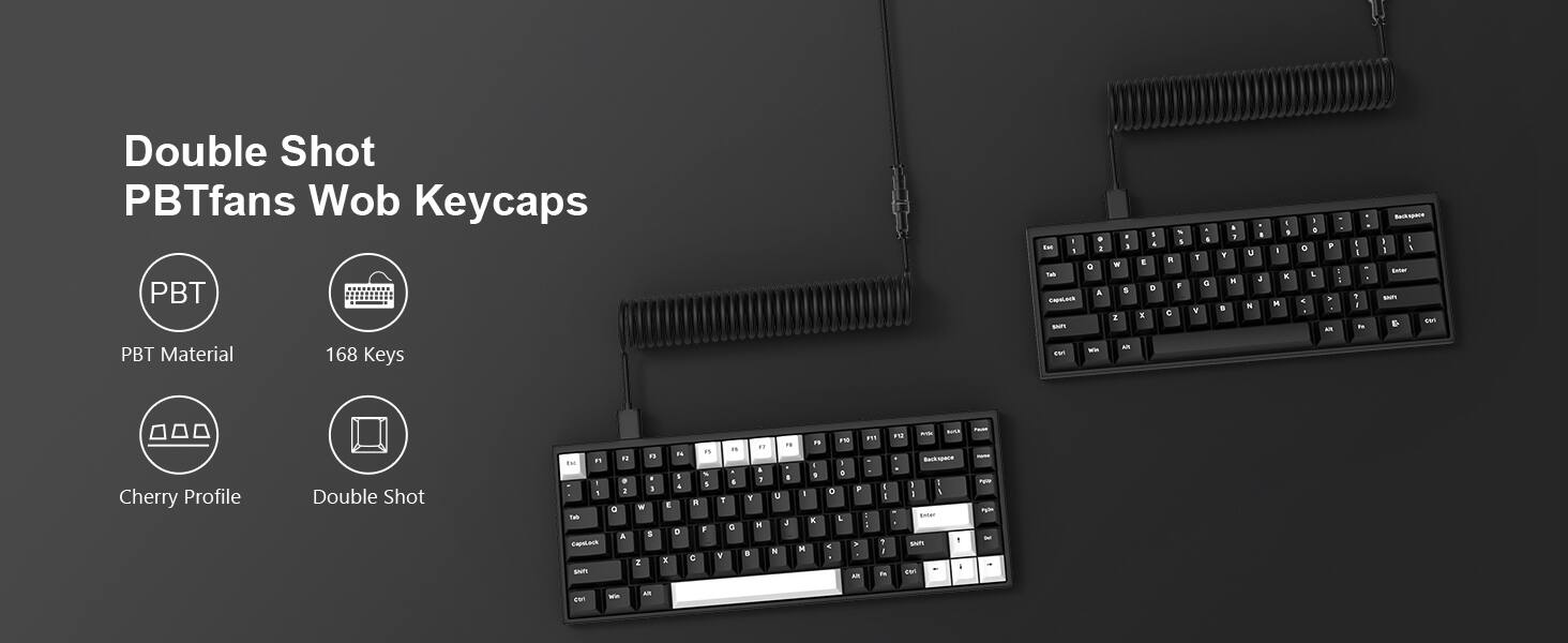 Double Shot PBTfans Wob Keycaps

- PBT Material
- 168 Keys
- Cherry Profile
- Double Shot