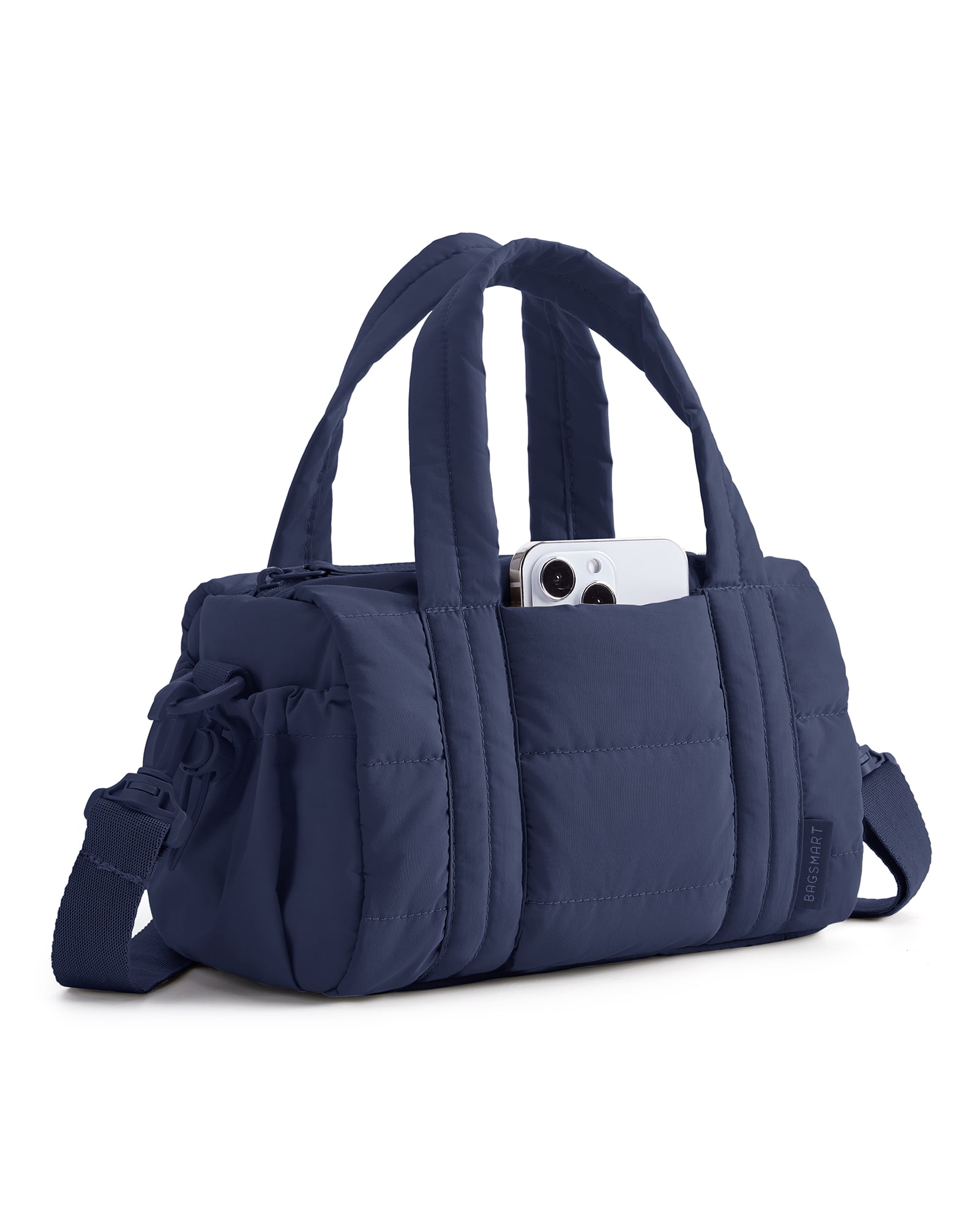 Bagsmart - Mini Quilted Crossbody Gym Bag, Lightweight Small Duffle Purse with Detachable Shoulder Strap for Women - Navy Blue