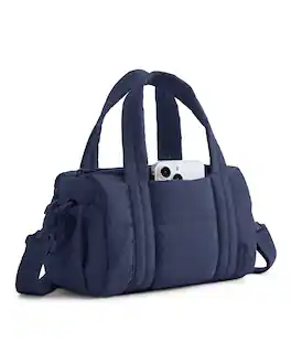 Bagsmart - Mini Quilted Crossbody Gym Bag, Lightweight Small Duffle Purse with Detachable Shoulder Strap for Women - Navy Blue