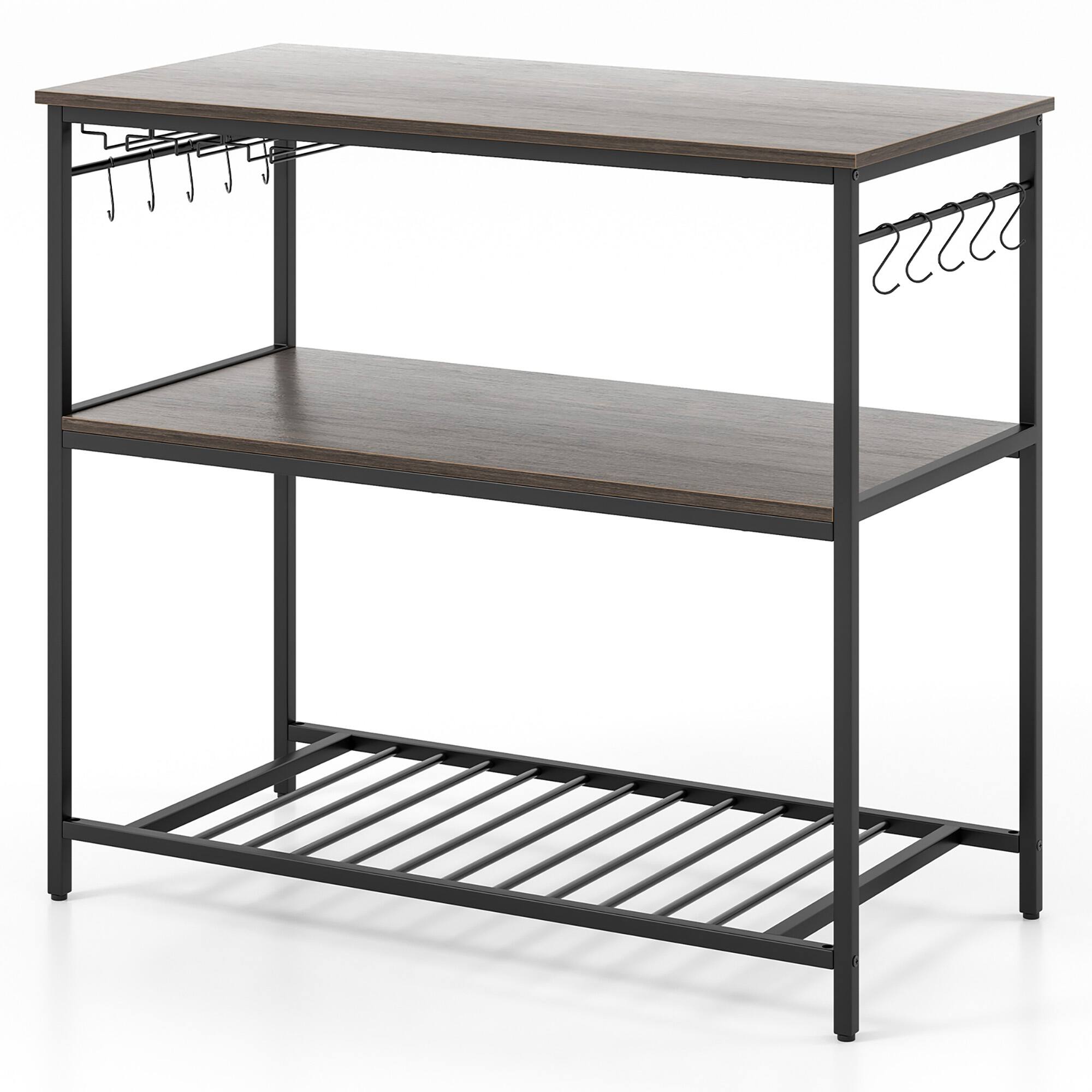 Alt View 9. Gymax - Gymax 3-Tier Kitchen Island Kitchen Shelf Wine Coffee Bar Prep Table w/Bottom Wine - Grey, Black.