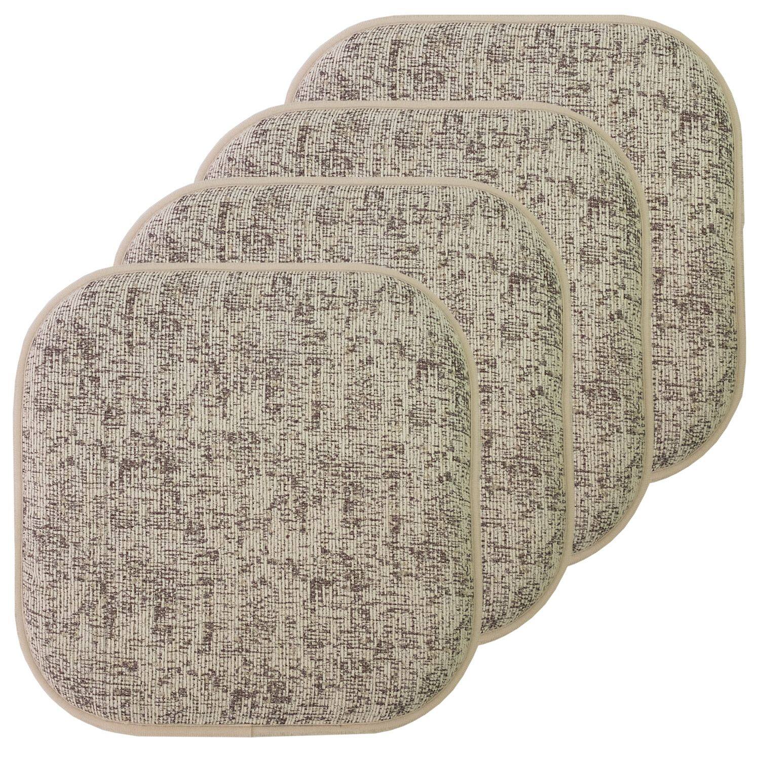 Front. Sweet Home Collection - Broadway Memory Foam No Slip Back 16" x 16" Chair Pad Cushion, 4-Pack - Cream/Chocolate.