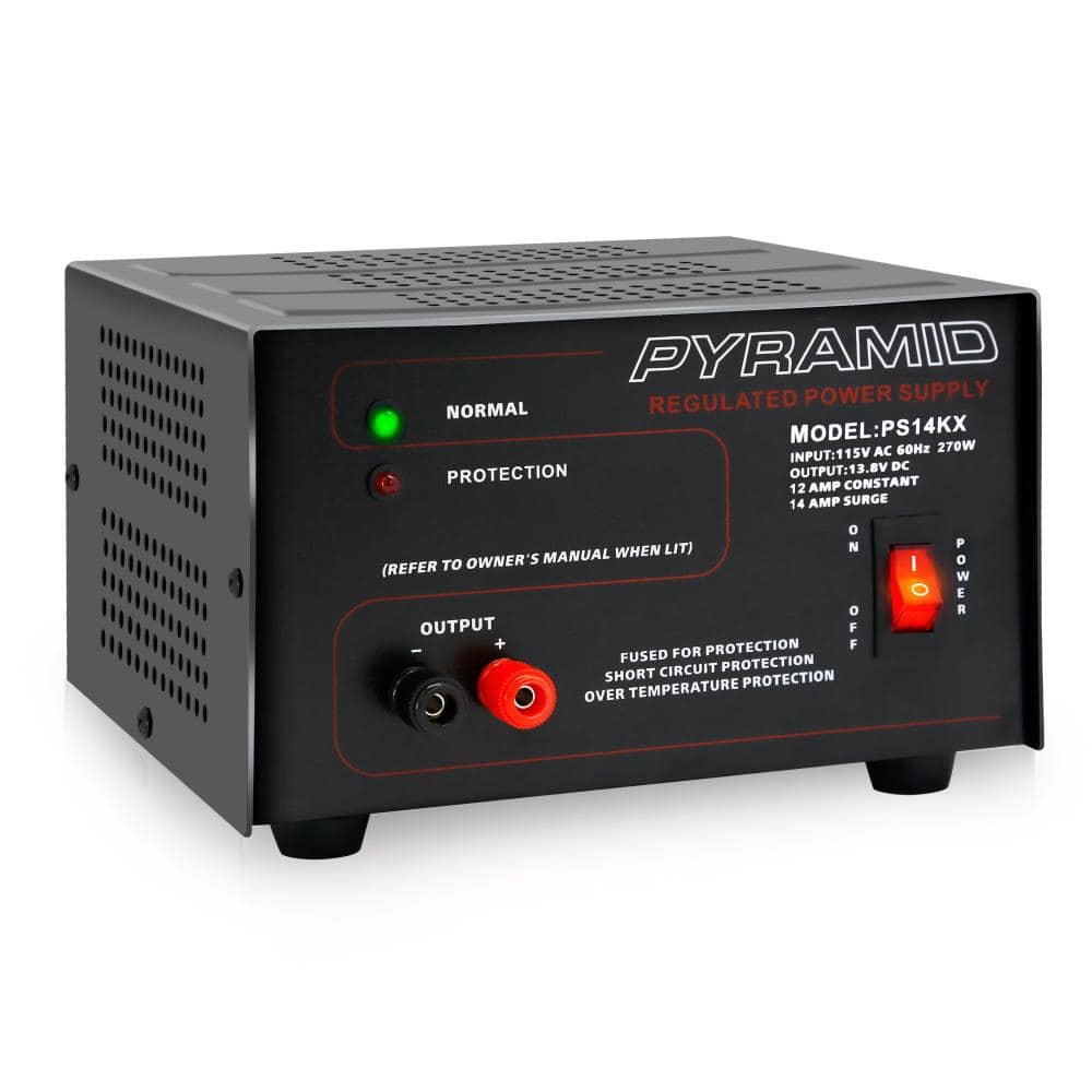 Pyramid - Universal Compact Bench Power Supply - 12 Amp Linear Regulated Home Lab Benchtop AC-to-DC 12V Converter - Black