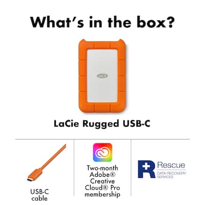 LaCie Rugged 2TB External USB C, USB 3.1 Gen 1 Portable Hard Drive LaCie Rugged 2TB External USB C, USB 3.1 Gen 1 Portable Hard Drive