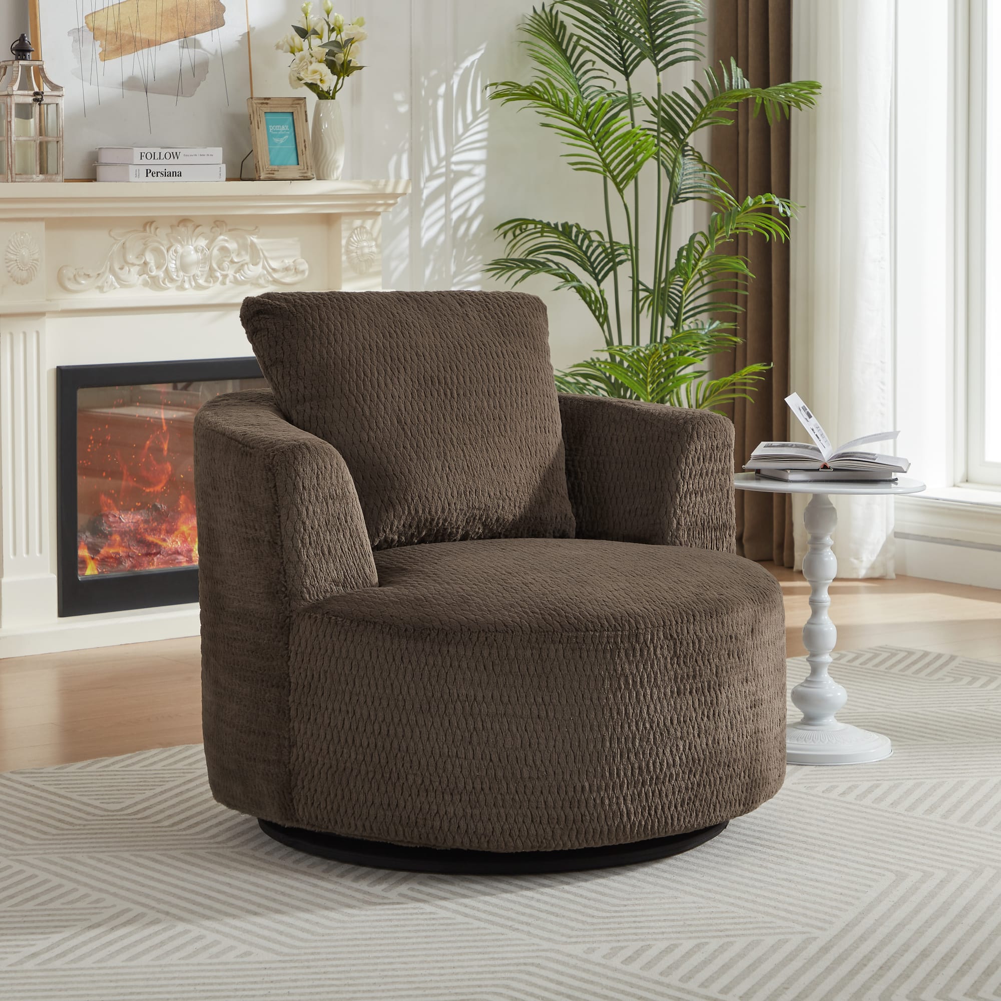 GOODSILO - Modern 360-Degree Swivel Accent Chair with Plush Comfort and Sturdy Base for Living Spaces - Dark Brown