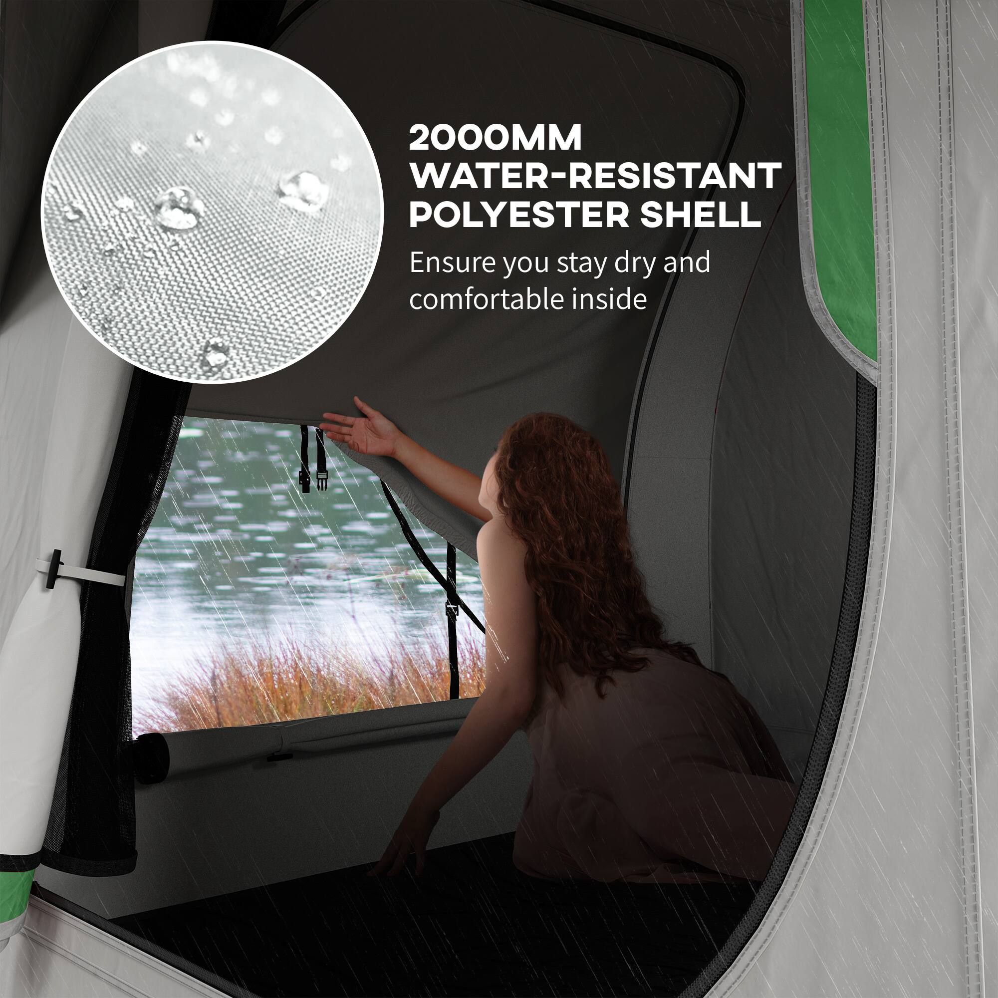 2000MM WATER-RESISTANT POLYESTER SHELL
Ensure you stay dry and comfortable inside