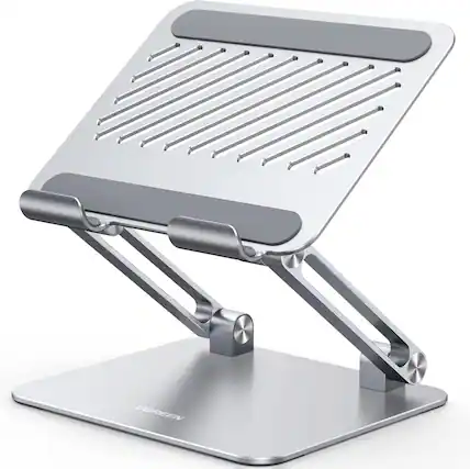 Front. FINEAK - Dual Rod Adjustable Aluminum Tablet Stand, Silver - Silver.