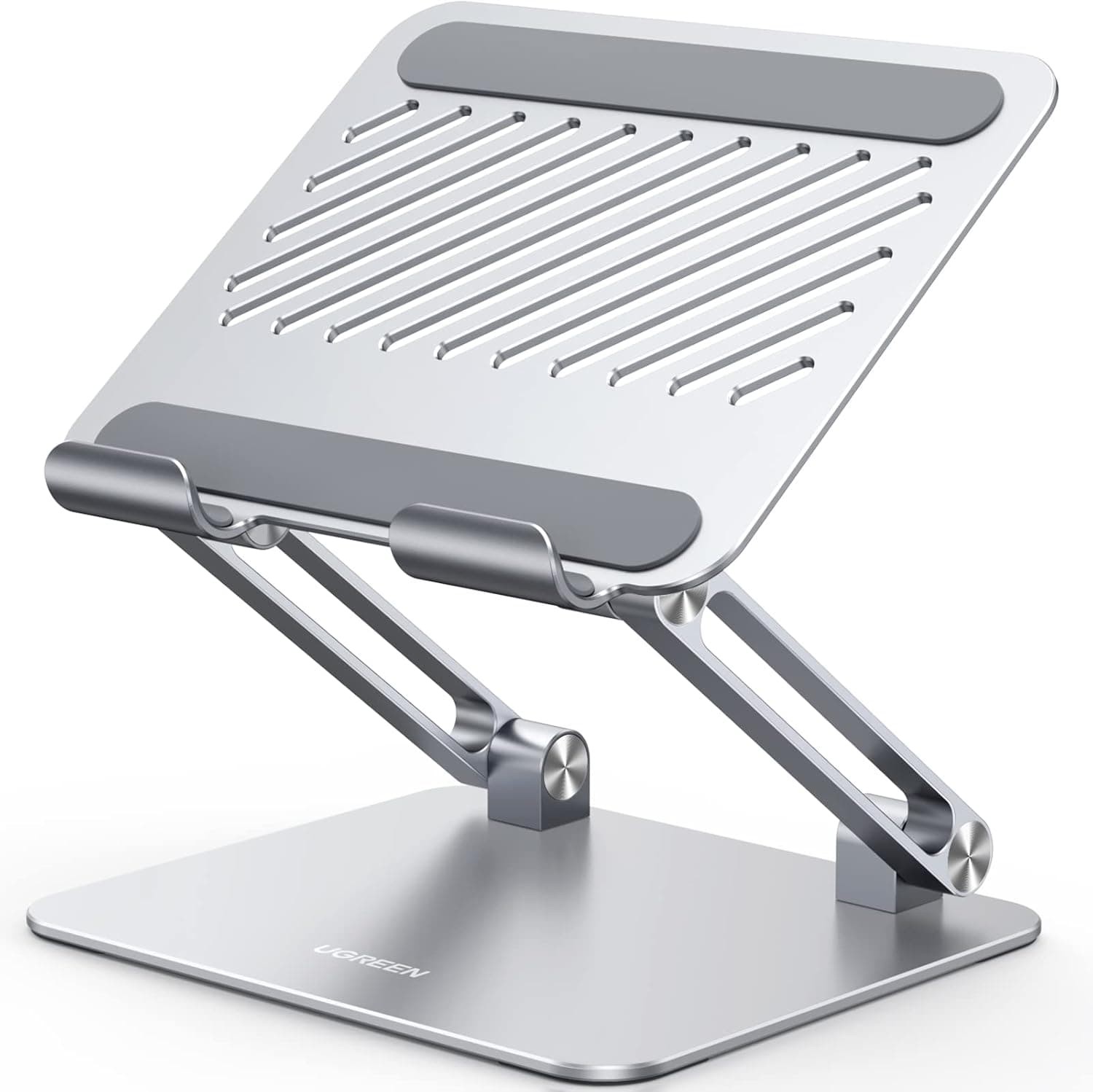 Front. FINEAK - Dual Rod Adjustable Aluminum Tablet Stand, Silver - Silver.