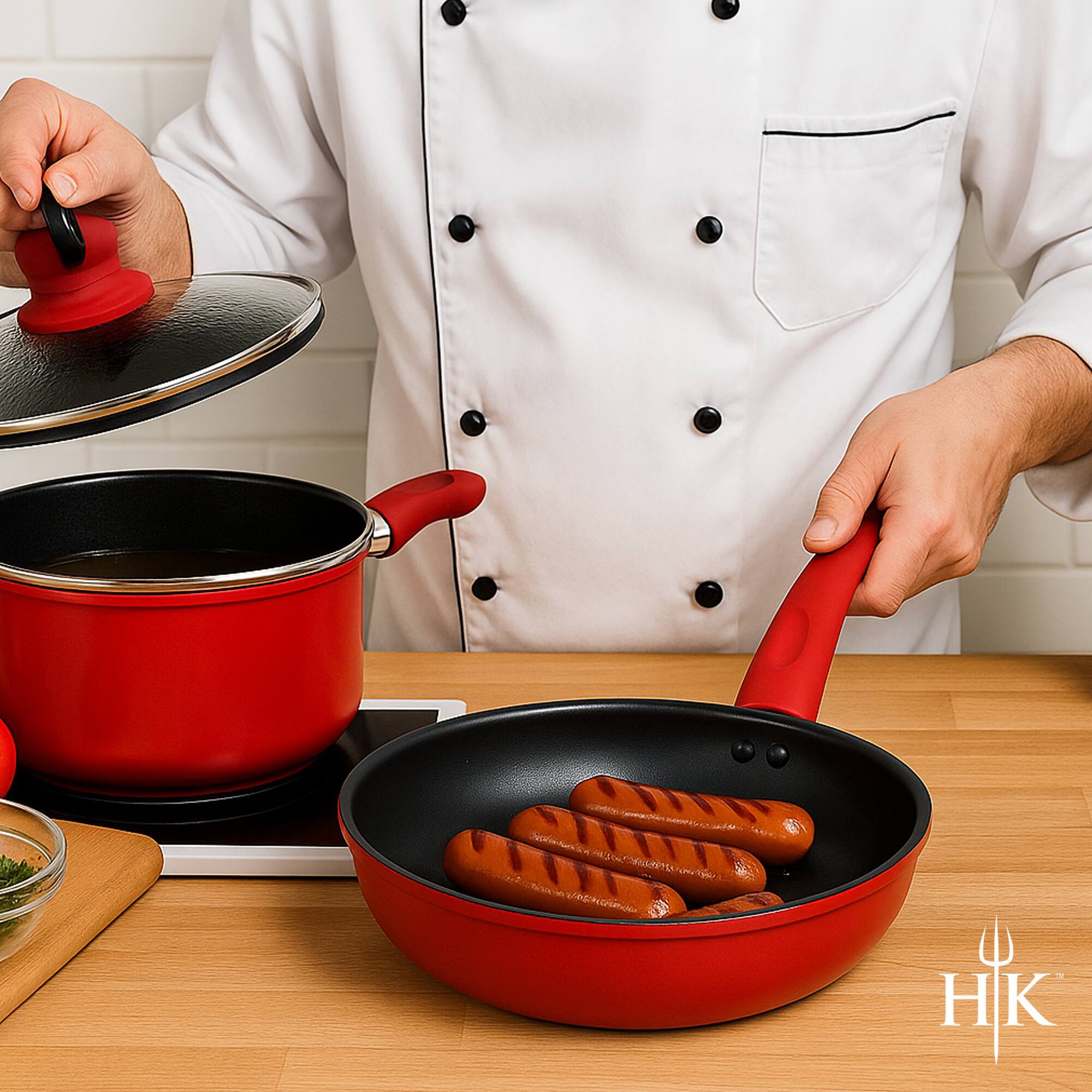Alt View 3. Hell's Kitchen - Hell’s Kitchen 1.5-Quart Saucepan and 10-Inch Skillet Set - Red - Red.