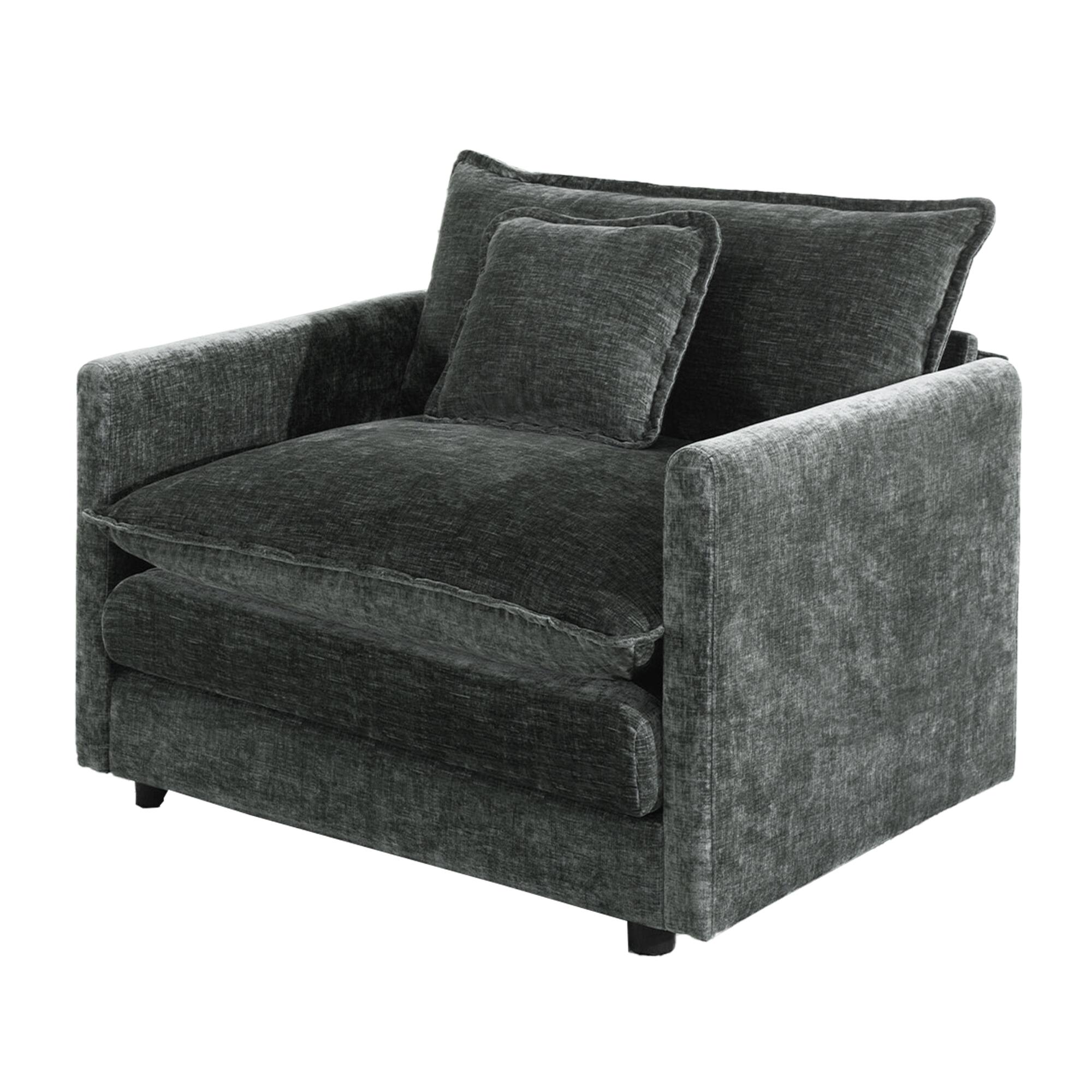 Alt View 1. LOVMOR - Single Seat Chenille Accent Chair Easy Assembly For Living Room Bedroom Office Plush Cozy Lounge Indoor Family - Gray.