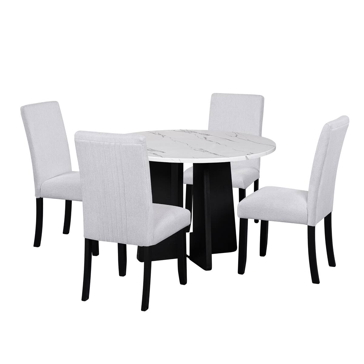 Alt View 1. Loheer - Loheer 5 Piece Round Dining Table Set with Upholstered Chairs, 43 Inch Modern Dining Set for Four - Beige and White.