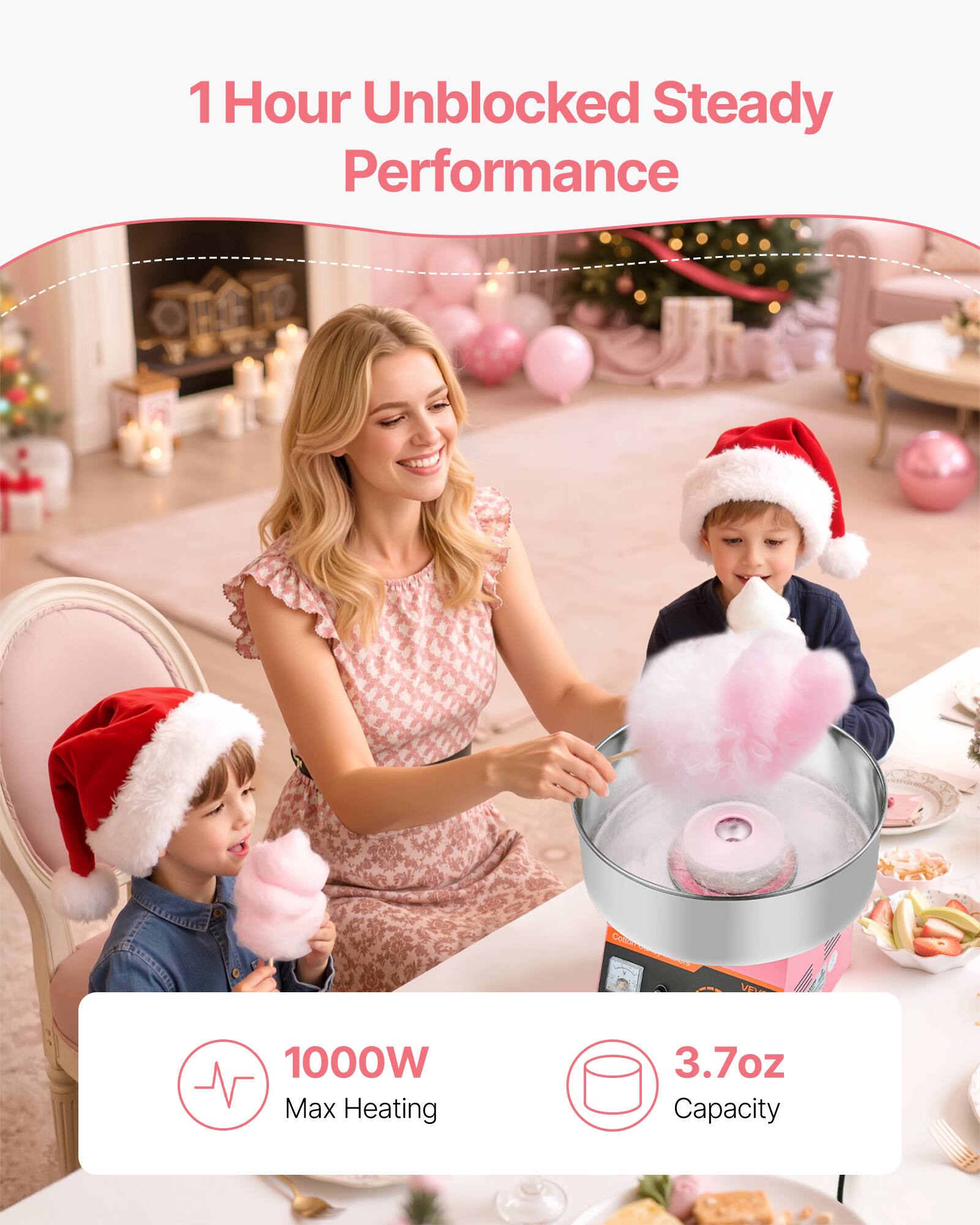 1 Hour Unblocked Steady Performance  
1000W Max Heating  
3.7oz Capacity