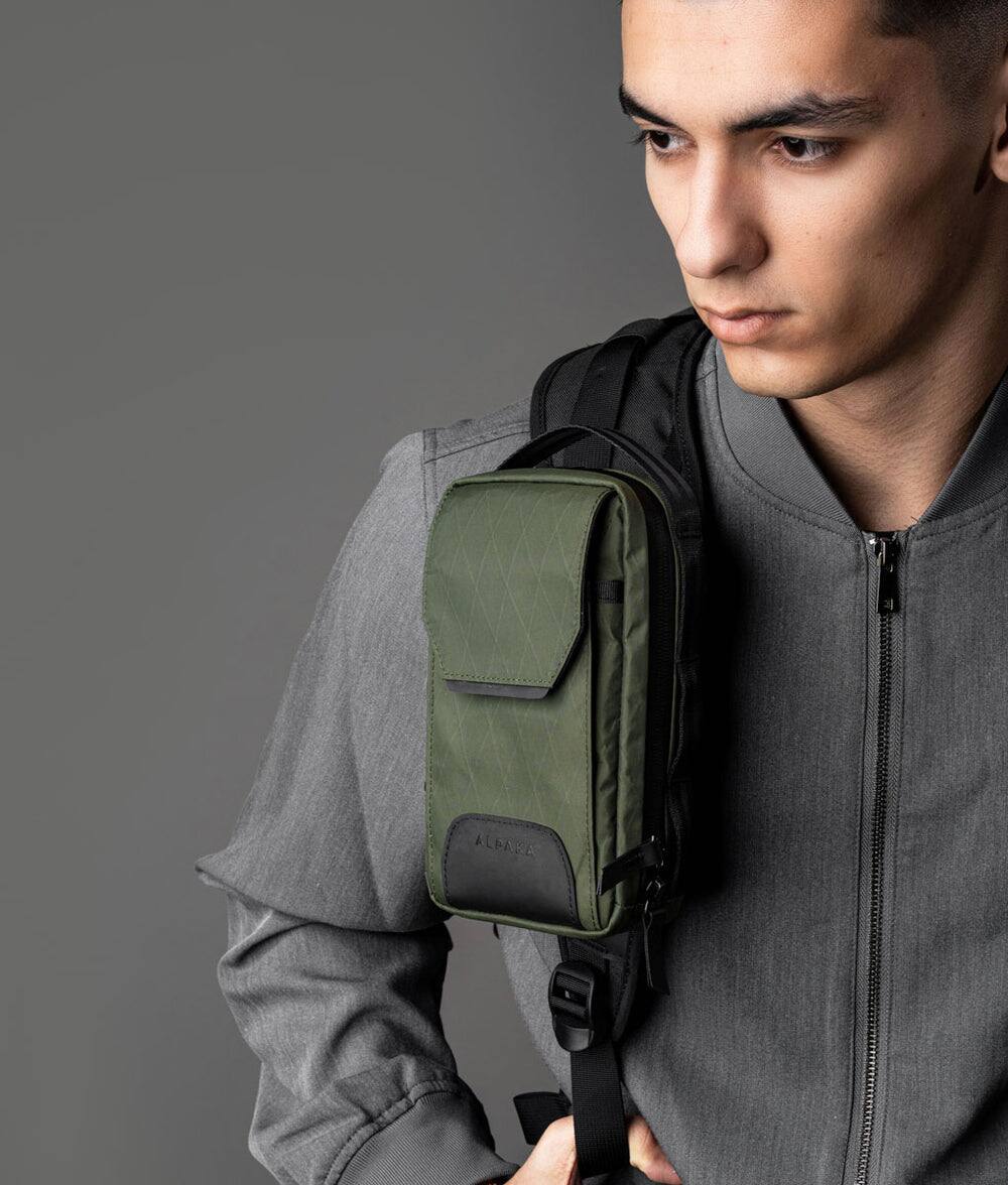 Alt View 4. ALPAKA - Modular Sling V2 MIini Sling Bag for Phone, Magnetic Quick Access, EDC Crossbody Bag with Adjustable Strap - Dark Green X-Pac VX21.