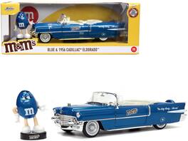 Jada - 1956 Cadillac Eldorado Convertible Blue Metallic Cream Interior with Blue M\&M Figure M\&M's Hollywood Rides 1/24 - Blue Metallic With Cream