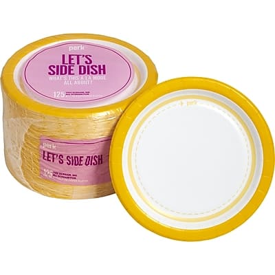 Perk - Medium-Weight Paper Plates, 6", Yellow/125/Pack - Yellow/White