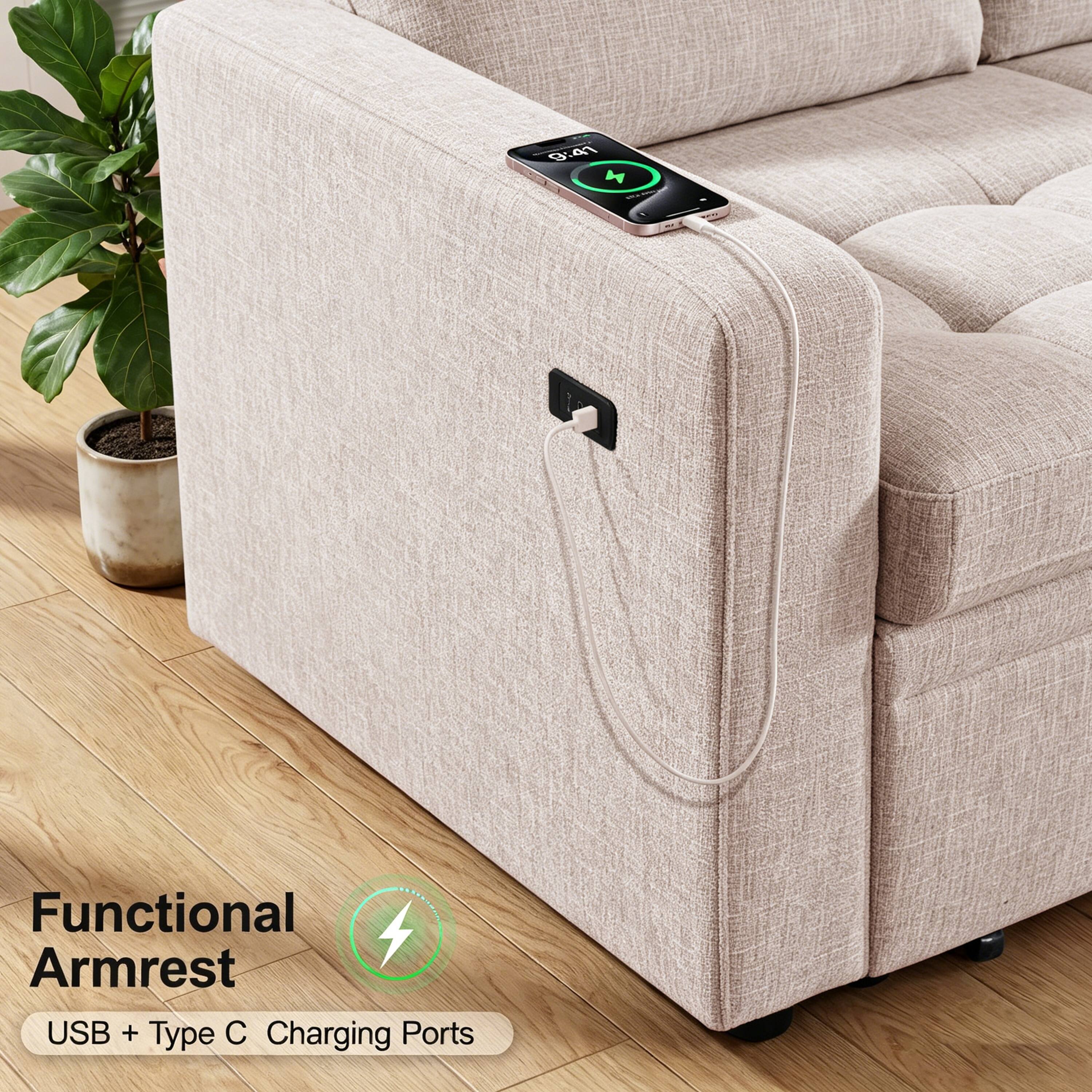 Functional Armrest  
USB + Type C Charging Ports
