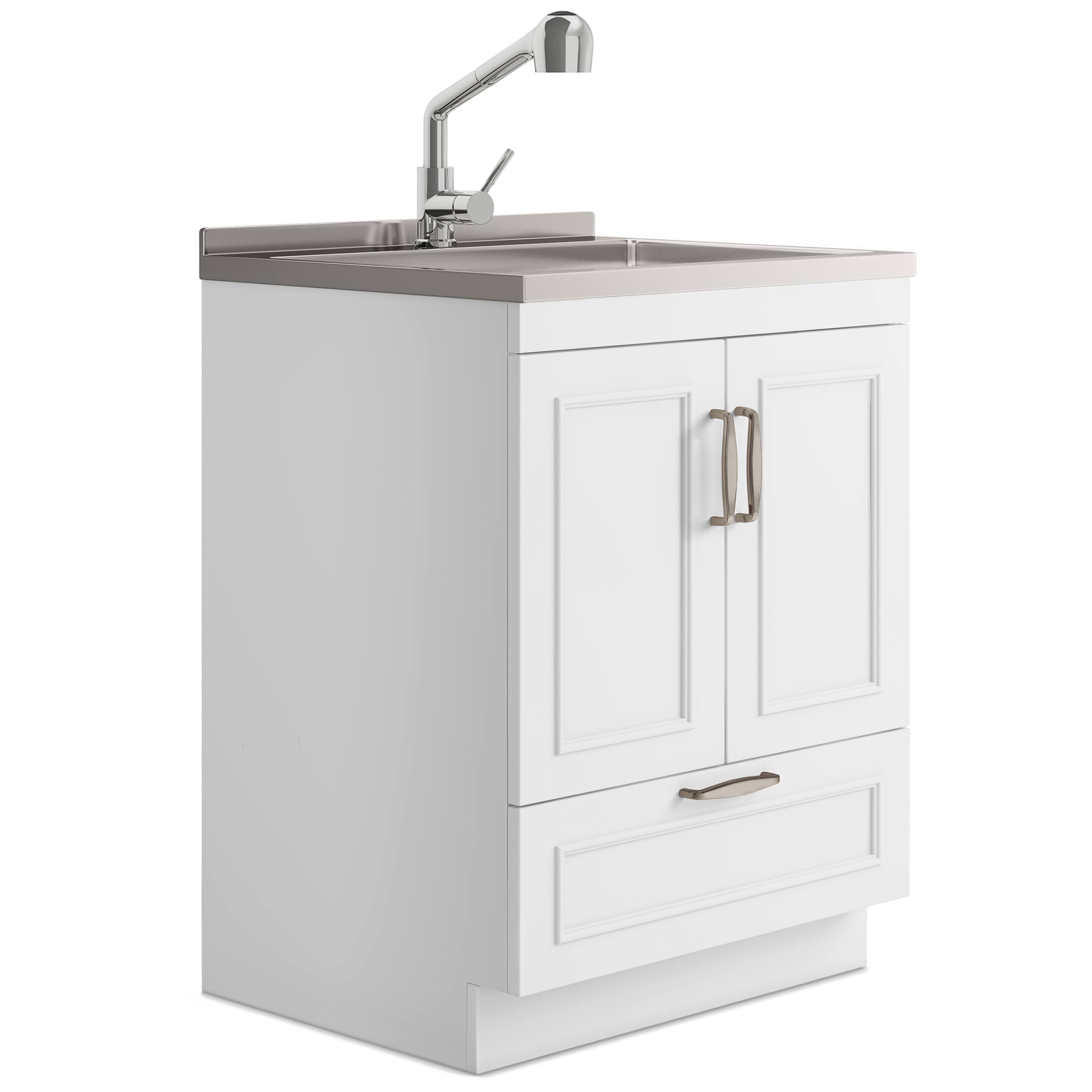 Front. Simpli Home - Cardinal  All-in-One 28-inch Utility Sink & Cabinet - Pure White.