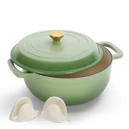 Front. Winado - 5QT Dutch Oven Enameled Cast Iron Bread Oven with Moisture-Lock Lid for Sourdough Baking & Cooking, Oven & Stovetop Safe - Green.
