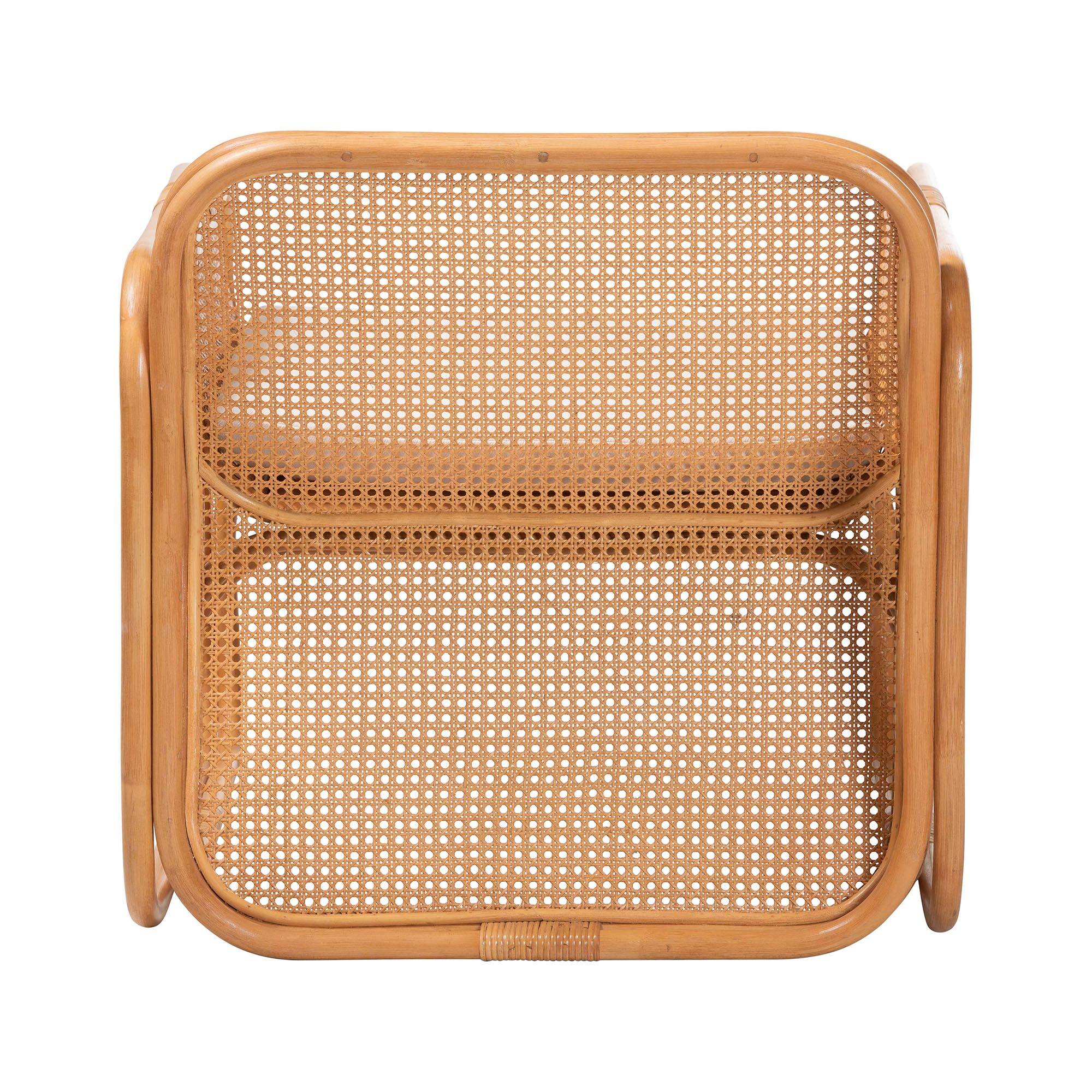 Back. bali & pari - Cambridge Natural Rattan Armchair - Handcrafted Lounge Chair with Cushion, Rounded Frame with Cane Woven Panels - Light Honey.