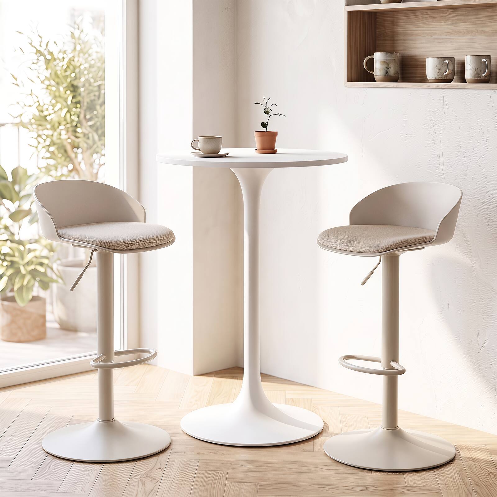 Alt View 1. Gymax - Gymax Set of 2 Adjustable Swivel Bar Stools w/ Back & Footrest Loads 330 Lbs Each Cream - Beige.