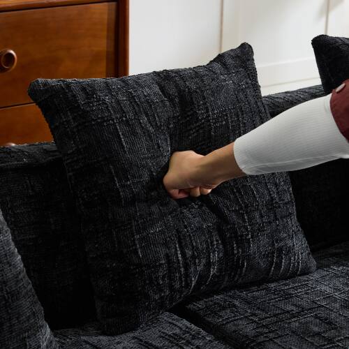 Alt View 2. Anysun - Chenille L-Shape Compressed Sofa - High-Elastic Sponge, Curved Armrests & 4 Throw Pillows for Living Room - Black.