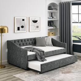 Tiramisubest - Twin Size Daybed with Twin Size Trundle Upholstered Tufted Sofa Bed, Grey (80.5"x41"x30.5") - Gray