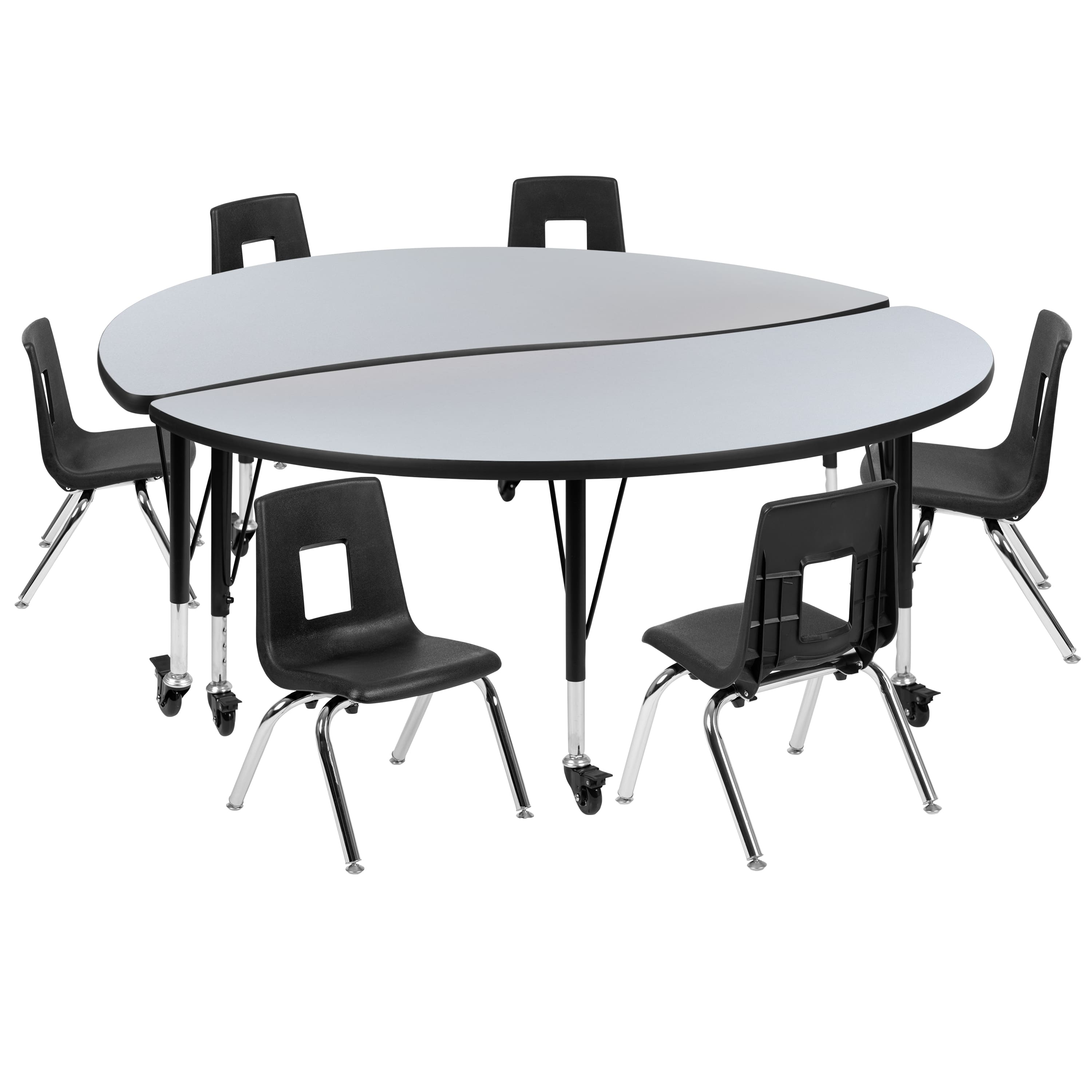 "Flash Furniture - Emmy Mobile 60"" Circle Wave Flexible Laminate Activity Table Set with 12"" Student Stack Chairs, Grey/Black - Gray" price history on PriceWatchPro
