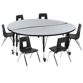 Flash Furniture - Emmy Mobile 60" Circle Wave Flexible Laminate Activity Table Set with 12" Student Stack Chairs, Grey/Black - Gray