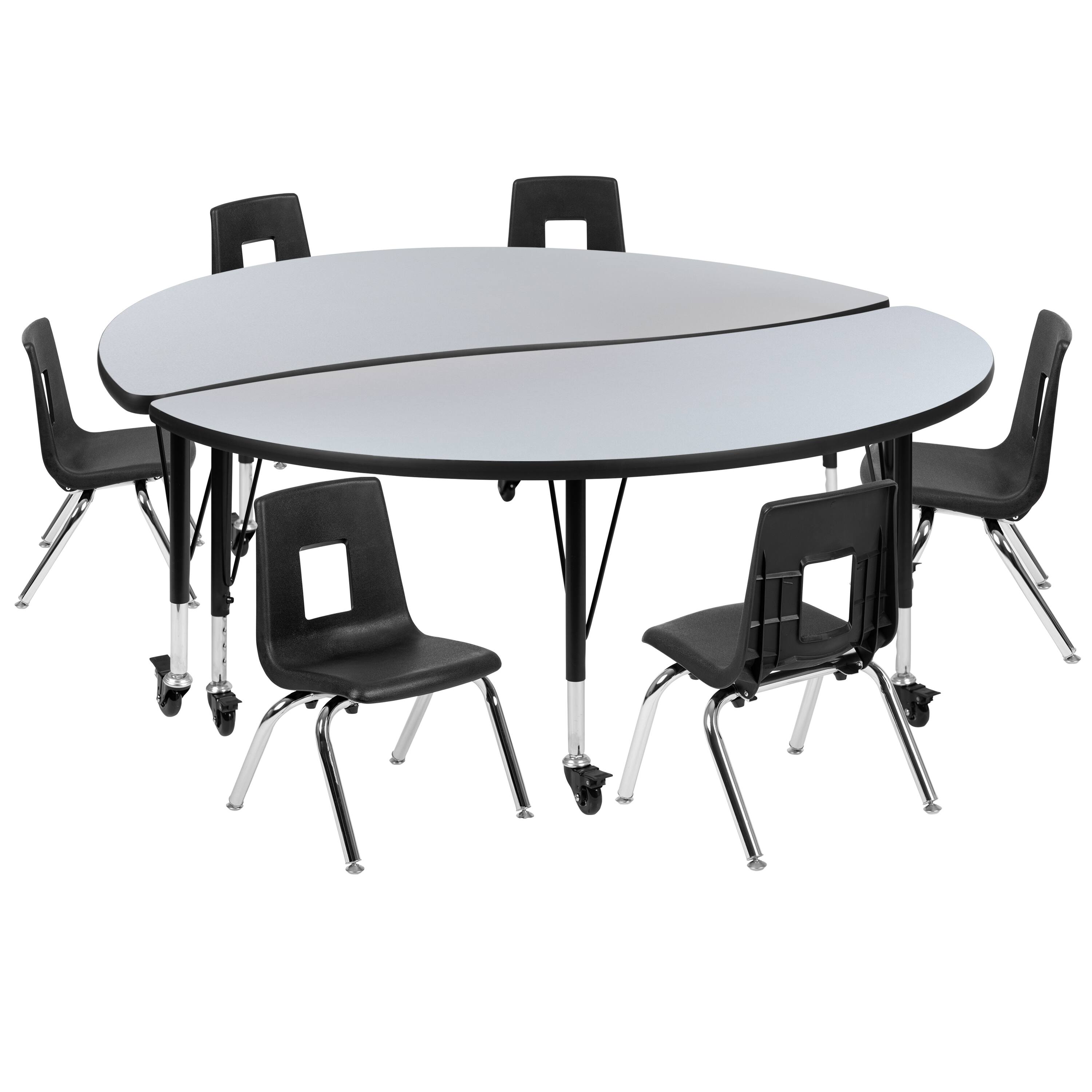 Alt View 1. Emma + Oliver - Mobile 60" Circle Wave Collaborative Laminate Activity Table Set with 12" Student Stack Chairs, Grey/Black - Grey.