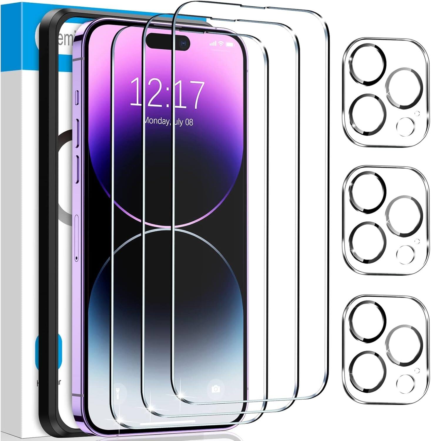 PARKER SLATER - [3+3 Pack] iPhone 14 Pro Max Screen & Camera Lens Protector, 9H Shatterproof, HD - Clear