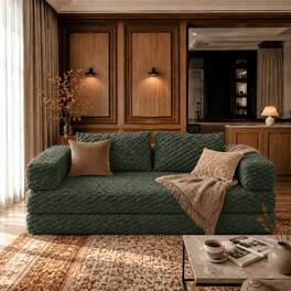 Famapy - Convertible Folding Sofa Bed Couch 2-in-1 Loveseat with Plush Fabric Detachable Metal Support Brackets for Living Room - Dark Green