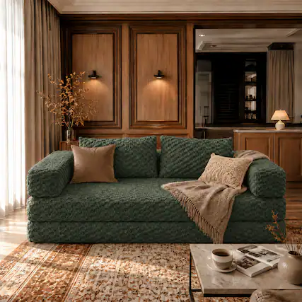 Front. Famapy - Convertible Folding Sofa Bed Couch 2-in-1 Loveseat with Plush Fabric Detachable Metal Support Brackets for Living Room - Dark Green.