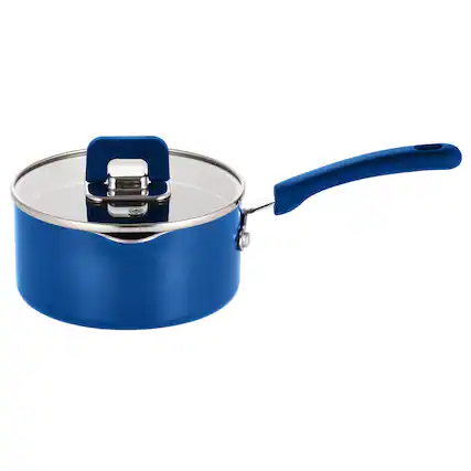 Front. NutriChef - NutriChef 1.5Qt Saucepan with Lid, Non-Stick Stylish Kitchen Cookware with Foldable Knob, PFOA Free (NCWSTKBULSAU15) - Blue.