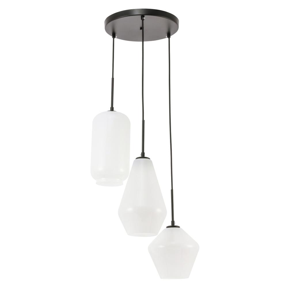 Alt View 6. Living District - Gene 3 light Black and Frosted white glass pendant - Black And Frosted White Glass.